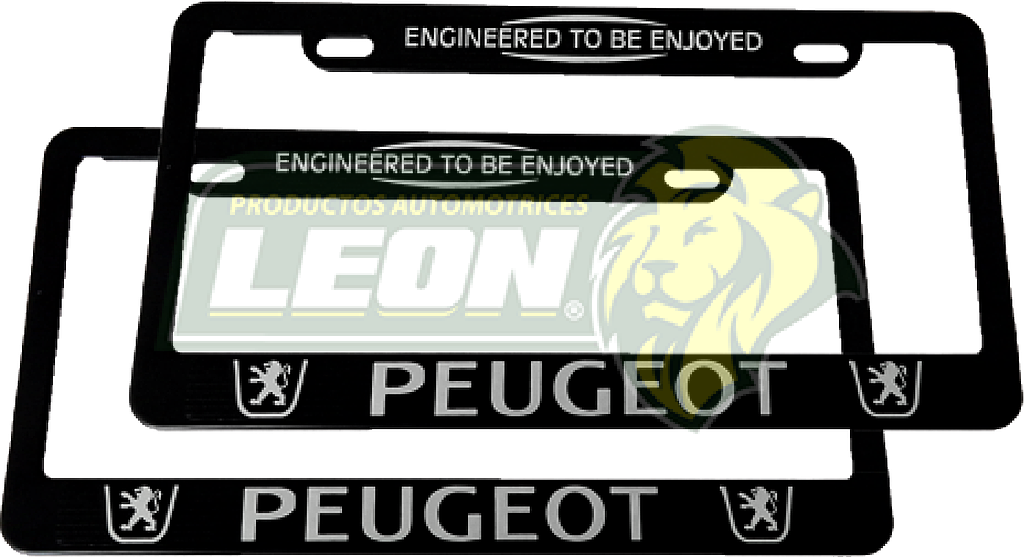 PORTAPLACAS NEGRAS GRABADAS PEUGEOT LETRAS CROMADAS (JGO. c/2 pzas.)