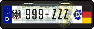 PORTAPLACA NEGRA T/EUROPEO C/BANDERA ALEMANIA-18 EN LOS COSTADOS (X PIEZA)