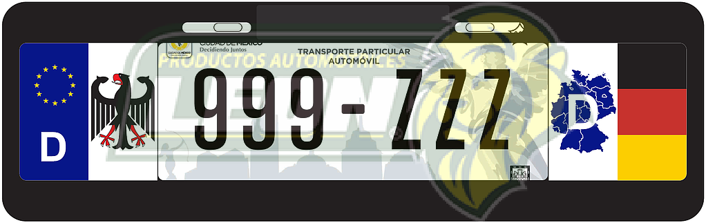 PORTAPLACA NEGRA T/EUROPEO C/BANDERA ALEMANIA-18 EN LOS COSTADOS (X PIEZA)