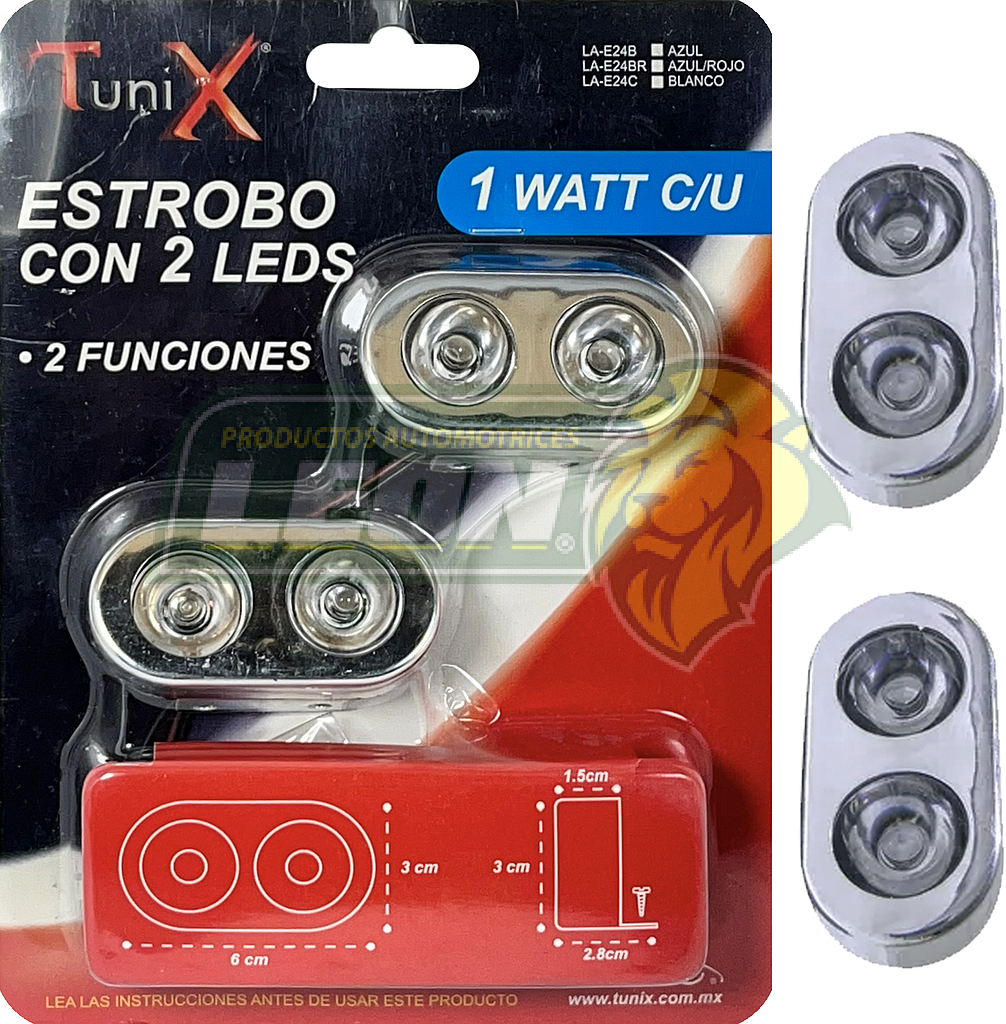 ESTROBO CON 2 LEDS 1W 2 FUNCIONES AZUL/ROJO (JGO. c/2 pzas.)