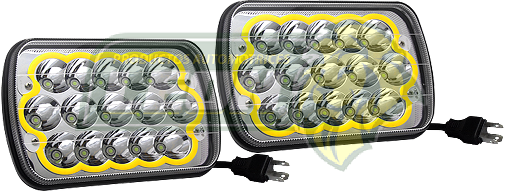 UNIDAD CUADRADA 7” C/15 HIPERLEDS DE 3W C/U c/SOQUET DE 3T. “OJO DE ANGEL AMARILLO” (JGO. c/2 pz.)