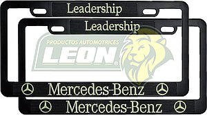 PORTAPLACAS NEGRAS GRABADAS MERCEDES BENZ LETRAS FLUORESCENTES (JGO. c/2 pzas.)