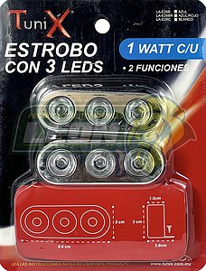 ESTROBO CON 3 LEDS 1W 2 FUNCIONES (AZUL, ROJO) (JGO. c/2 pzas.)