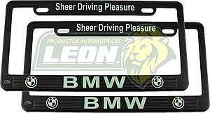 PORTAPLACAS NEGRAS GRABADAS BMW LETRAS FLUORESCENTES (JGO. c/2 pzas.)