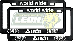 PORTAPLACAS NEGRAS GRABADAS AUDI LETRAS CROMADAS (JGO. c/2 pzas.)