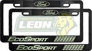 PORTAPLACAS NEGRAS GRABADAS ECOSPORT LETRAS FLUORESCENTES (JGO. c/2 pzas.)