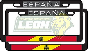 PORTAPLACAS NEGRAS LETRAS REALZADAS CROMADA C/IMPRESIÓN BANDERA ESPAÑA EN HOT STAMPING POLIESTIRENO (JGO. c/2 pzas.)