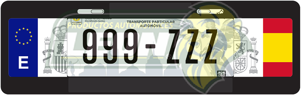 PORTAPLACA NEGRA T/EUROPEO C/BANDERA ESPAÑA-18 EN LOS COSTADOS (X PIEZA)