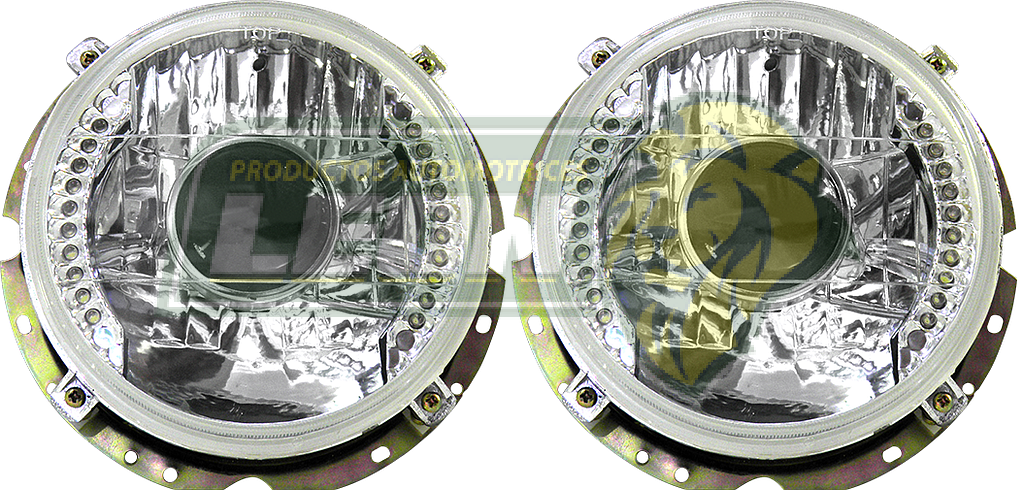 UNIDAD REDONDA GRANDE 7” DIAMANTADA c/LUPA CARCASA METALICA “FOCO INTERCAMBIABLE” (JGO. c/2 pz.)