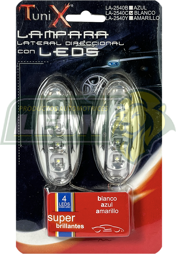 CUARTO DIRECCIONAL CON 4 LEDS BLANCO BASE CROMADA (JGO. c/2 pzas.)