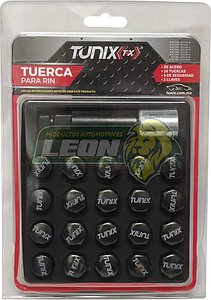 JUEGO DE 16 TUERCAS 12X1.5 GRIS TITANIO CON 4 SEGUROS DE RIN Y 1 LLAVE TUNIX
