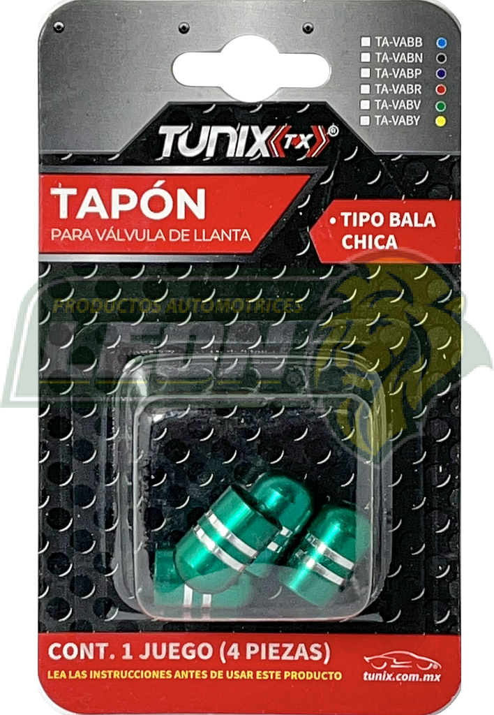 TAPON P/VALVULA DE LLANTA T/BALA (JGO. c/4 pzas.) VERDE