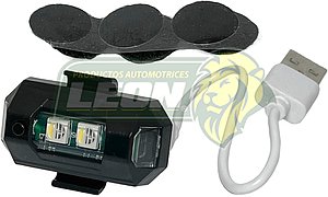 FARO INALAMBRICO CON 2 LEDS RGB, 3 FUNCIONES DE ESTROBO C/CARGADOR USB Y VELCRO P/SUJECION