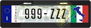 PORTAPLACA NEGRA T/EUROPEO C/BANDERA ITALIA-17 EN LOS COSTADOS = PE-ITAL (X PIEZA)