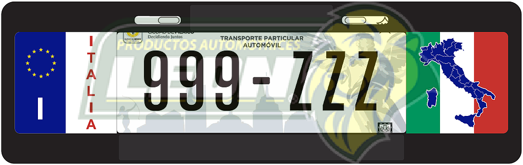 PORTAPLACA NEGRA T/EUROPEO C/BANDERA ITALIA-17 EN LOS COSTADOS = PE-ITAL (X PIEZA)