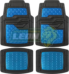 TAPETE UNIVERSAL NEGRO c/POSAPIE AZUL METALICO (JGO. c/4 pzas.)