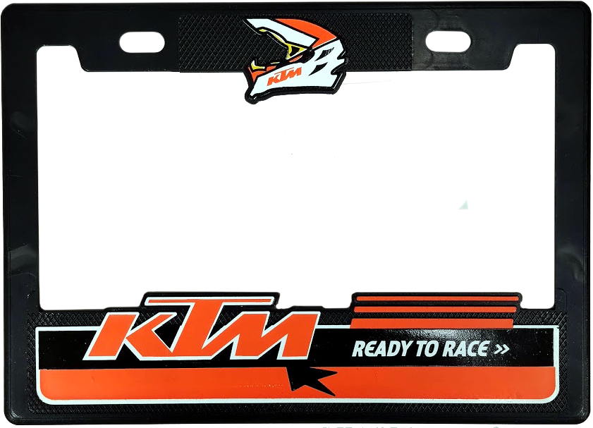 PORTAPLACA CHICA 22x15.5 cm.P/MOTO GRABADO KTM NARNJA CASCO (X PIEZA)