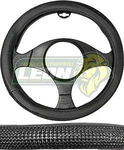 FUNDA P/VOLANTE NEGRA CON PEDRERIA T/DIAMANTE NEGRO, MEDIANA 38 cm.