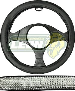 FUNDA P/VOLANTE NEGRA CON PEDRERIA T/DIAMANTE BLANCO, MEDIANA 38 cm.