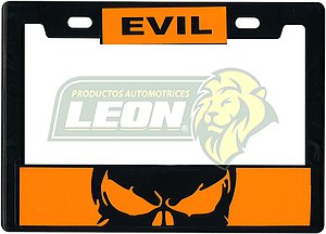 PORTAPLACA CHICA 22x15.5 cm.P/MOTO STICKER EVIL NARANJA (VINIL) (X PIEZA)