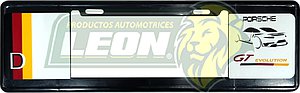 PORTAPLACAS NEGRA T/EUROPEO C/BANDERAS EN LOS COSTADOS STICKER ALEMANIA PORSCHE NACIONAL (X PIEZA)