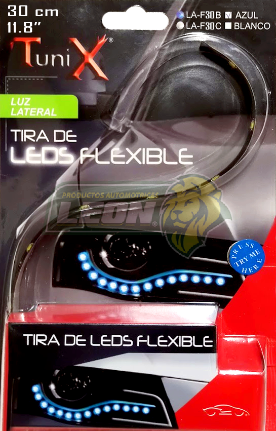 TIRA DE LEDS AUTOADHERIBLE FLEXIBLE 11.8” ó 30 cm (AZUL, BLANCO) TUNIX