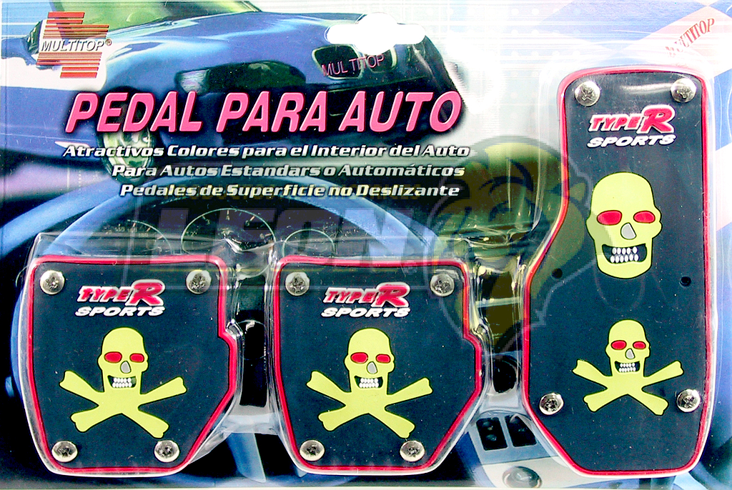 JUEGO DE PEDALES CALAVERA HULE CON FILO ROJO