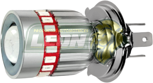FOCO H4 12V 18W BASE C/ARILLO DE LED, LUZ FIJA, C/ESTROBO, LUZ ALTA Y BAJA 