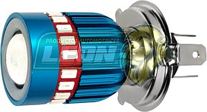 FOCO H4 12V 18W BASE C/ARILLO DE LED, LUZ FIJA, C/ESTROBO, LUZ ALTA Y BAJA
