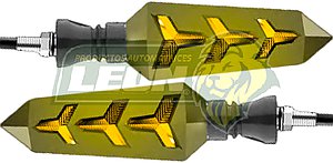 LAMPARA DIRECCIONAL PARA MOTO C/LUZ AMBAR DIURNA SECUENCIAL, CASCADA NEGRA 12V (JGO. c/2 pzas.)