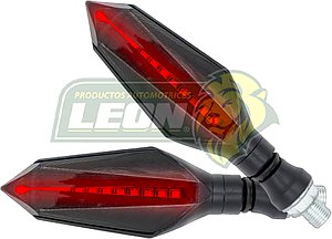 LAMPARA DIRECCIONAL PARA MOTO C/LUZ ROJA DIURNA SECUENCIAL, CASCADA NEGRA 12V (JGO. c/2 pzas.)