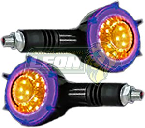 LAMPARA DIRECCIONAL PARA MOTO C/LUZ AZUL DIURNA SECUENCIAL, CASCADA NEGRA 12V (JGO. c/2 pzas.)