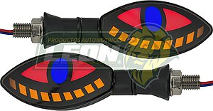 LAMPARA DIRECCIONAL PARA MOTO C/LUZ AZUL-ROJO DIURNA SECUENCIAL, CASCADA NEGRA 12V (JGO. c/2 pzas.)