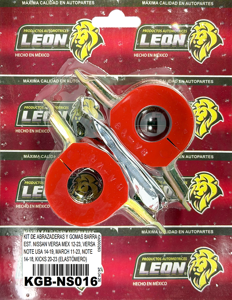 KIT DE ABRAZADERAS Y GOMAS BARRA EST. NISSAN VERSA MEX 12-23, VERSA NOTE USA 14-19, MARCH 11-23, NOTE 14-18, KICKS 20-23 (ELASTÓMERO)