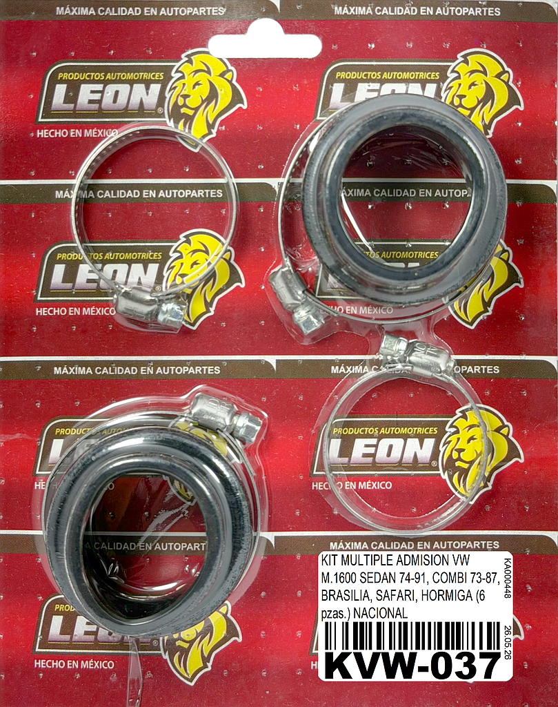 KIT MULTIPLE ADMISION VW M.1600 SEDAN 74-91, COMBI 73-87, BRASILIA, SAFARI, HORMIGA (6 pzas.) NACIONAL