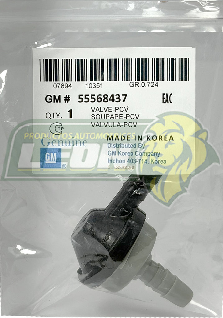 VALVULA PCV GM ASTRA 1.8L 2008, AVEO 1.6L 09-11, CRUZE 1.8L 10-18, SONIC 1.6L 1.8L 12-18, TRAX 1.8L13-20 (320-002, 25198656, 55568261, 93746932)