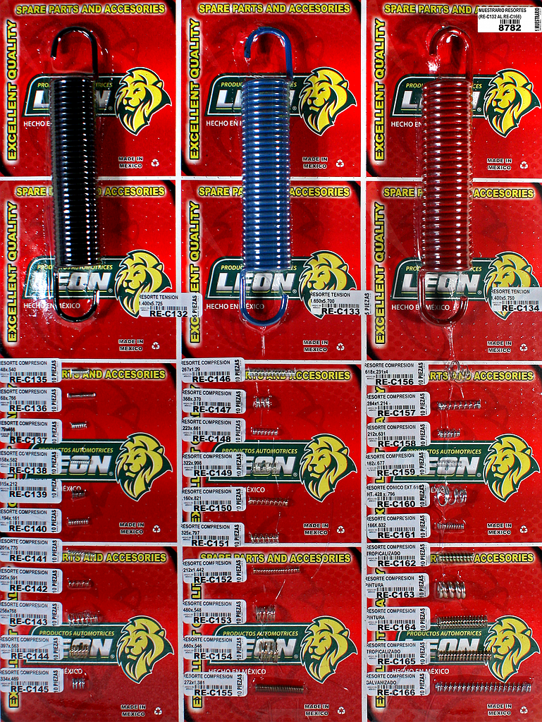 MUESTRARIO DE RESORTES COMPRESION Y TENSION UNIVERSALES DEL (RE-C132 AL RE-C166)