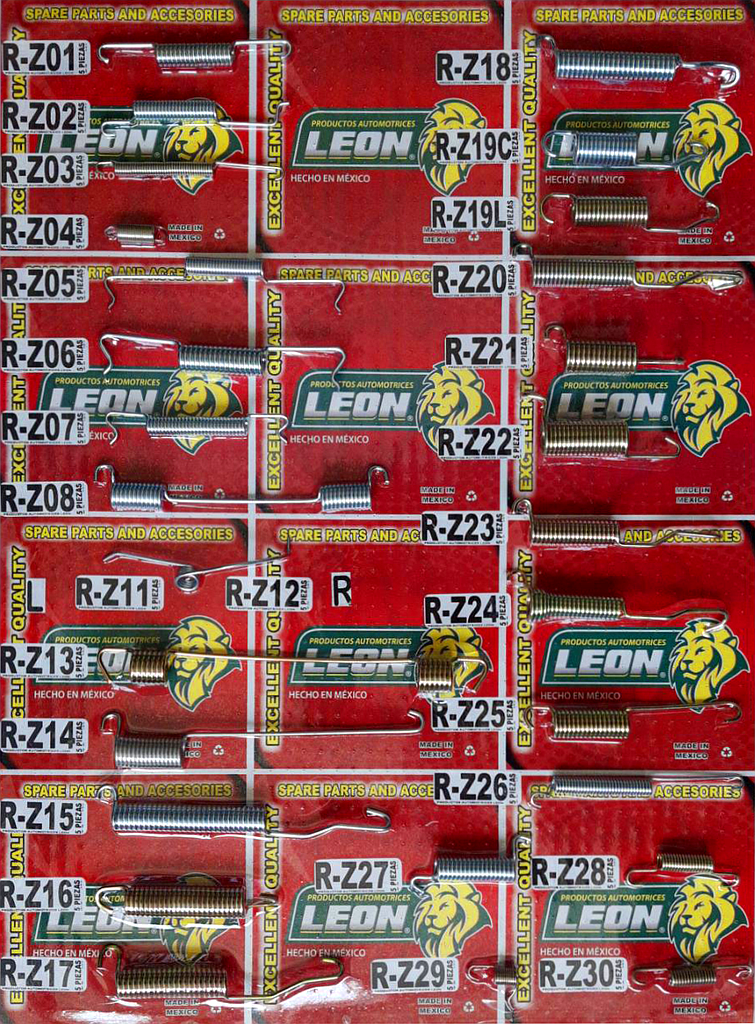 MUESTRARIO DE RESORTES “R-Z01 AL R-Z30” PARA ZAPATAS DE FRENO DE TAMBOR