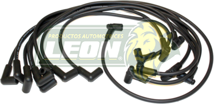 JUEGO DE CABLE BUJIA G.M. BLAZER, JIMMY, 400 SS, C1500, C2500, C3500, C30, CHEYENNE, SILVERADO, EL CAMINO, CAMARO, CHEVELLE, IMPALA, CAPRICE, MALIBU, NOVA, RALLY, MONTECARLO, SUNBIRD, PONTIAC BONEVILLE, FIREBIRD, LEMANS, PHOENIX, OLDSMOBILE OMEGA, STARFIRE 4.3, 4.4, 5.0, 5.7, 6.0, 6.6L  ENC. ELECT. CAPUCHON “CODO” (338)