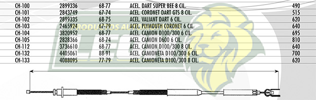 CHICOTE ACEL. CMTA. D100, D-300 6 Cil. 88-91