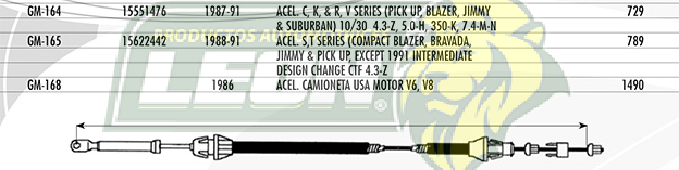 CHICOTE ACEL. CAMIONETA USA V6 V8 86