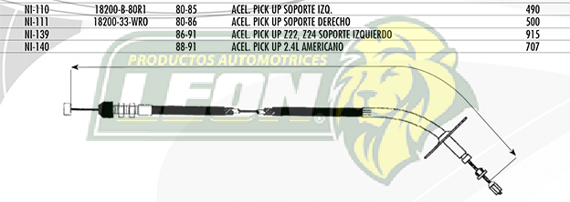 CHICOTE ACEL. PK-UP 80-86 (SOPORTE DER.)