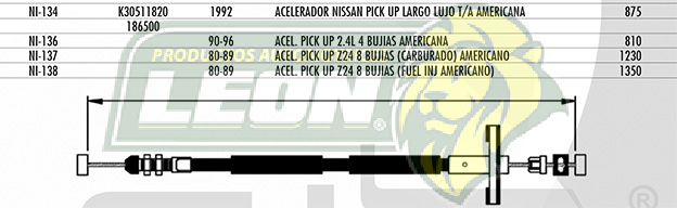 CHICOTE ACEL. PK-UP 2.4L. 8 BUJIAS 80-89