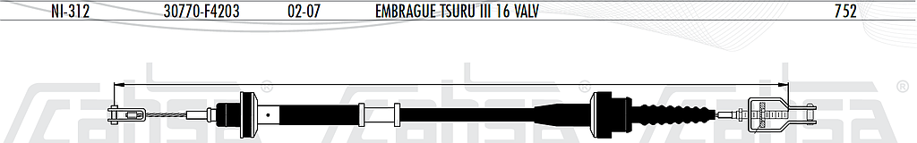 CHICOTE EMBR. NISSAN TSURU III 1.6L V16. 02-07 (752 mm)