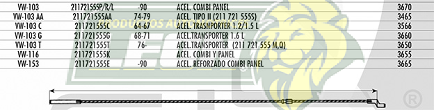 CHICOTE ACEL. VW COMBI PANEL Å90 REFORZADO