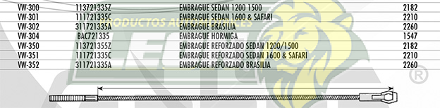 CHICOTE EMBR. VW SEDAN 1200, 1500