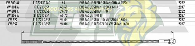 CHICOTE EMBR. VW SEDAN 1600 F.I. REFORZADO 94Æ