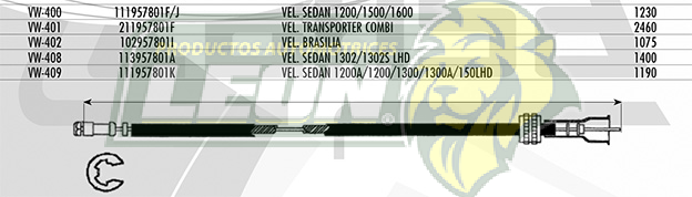 CHICOTE VEL. VW SEDAN 1200, 1500, 1600