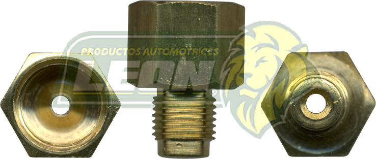 CONEXION TUERCA HIBROVAC R. EXT.: 7/16-24H. TUBO DE 1/4 ENTRA CONEX-034 R. INT.: 9/16-18H. TUBO DE 3/16 Y 1/4 USA CONEX-653 Y CONEX-654