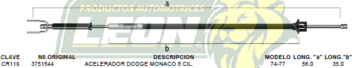CHICOTE ACEL. DODGE MONACO 8C. 74-77